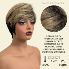 Peruca curta com franja unissex orgânica lisa repicada - loja online