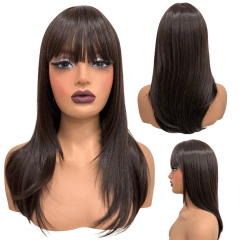 Peruca lisa repicada com franja 45cm orgânica premium - loja online