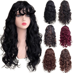 Peruca encaracolada ondulada cacheada com franja orgânica