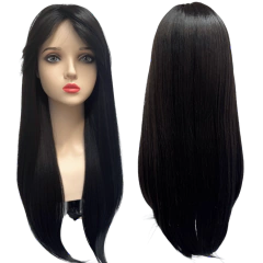 Peruca preta lisa com franjão orgânica fibra futura comprida