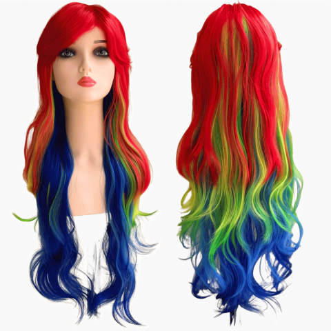 Peruca Lisa Franja Gay Arco-íris Rainbow Cosplay LGBTQ+ 75cm