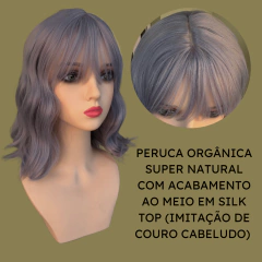 Peruca curta médio lisa ondulada roxa lilás franja kawai - loja online