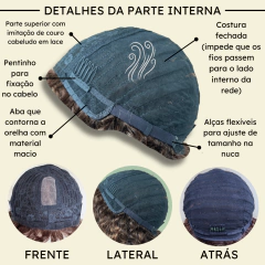 Peruca cacheada curta preta humana com franja e lace no topo - Perucas & Laces LIONSWIG