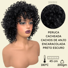 Peruca Cacheada Preta Curta Média Volumosa Black Power 50cm - comprar online