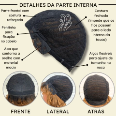 Peruca curta cacheada com franja 25cm ondulada orgânica