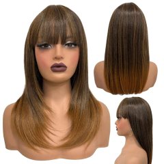 Peruca lisa repicada com franja 45cm orgânica premium - Perucas & Laces LIONSWIG