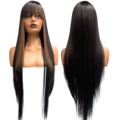 Peruca lisa com franja longa 90cm repicada orgânica premium - loja online