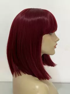 Peruca marsala lisa curta com franja orgânica 32cm long bob - Perucas & Laces LIONSWIG