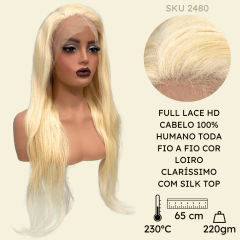 Peruca full lace humana loira claro lisa ondulada 65cm silk - comprar online