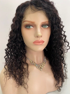 Peruca humana front lace 4x4 cacheada ondulada castanha 50cm - comprar online