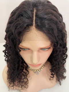 Peruca humana front lace 4x4 cacheada ondulada castanha 50cm - loja online