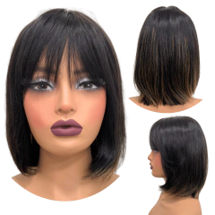 Peruca humana curta bob franja 25cm com lace no topo natural - loja online