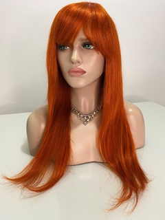 Imagem do Peruca Humana Ruiva Laranja Com Franja Lisa Ondulada 50cm