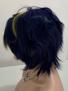 Imagem do Peruca Curta Arrepiada Franja Cosplay Repicada Azul Amarelo
