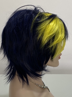 Peruca Curta Arrepiada Franja Cosplay Repicada Azul Amarelo - Perucas & Laces LIONSWIG