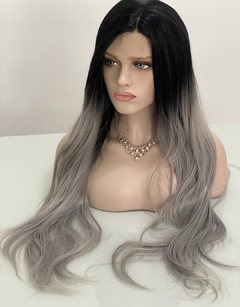 Imagem do Peruca Mini Lace ao Meio Futura Ombre Platinada Preta Cinza