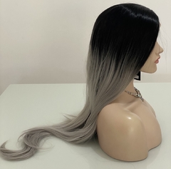 Peruca Mini Lace ao Meio Futura Ombre Platinada Preta Cinza - Perucas & Laces LIONSWIG