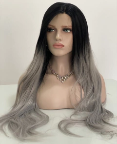 Peruca Mini Lace ao Meio Futura Ombre Platinada Preta Cinza - loja online