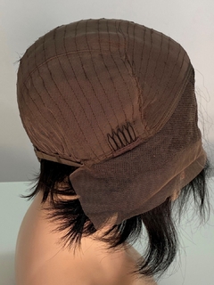 Imagem do Peruca Curta Front Lace Humana Preta Repicada Lisa 13cm