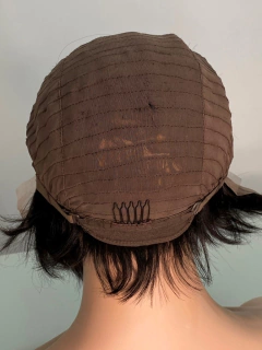 Peruca Curta Front Lace Humana Preta Repicada Lisa 13cm