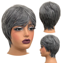 Peruca curta com franja unissex orgânica lisa repicada