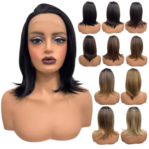 Peruca front lace média curta orgânica futura 13x1 premium