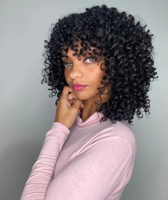Peruca Cacheada Preta Curta Média Volumosa Black Power 50cm
