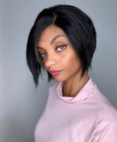 Peruca Curta Front Lace Humana Preta Repicada Lisa 13cm - loja online