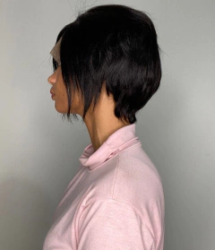 Peruca Curta Front Lace Humana Preta Repicada Lisa 13cm