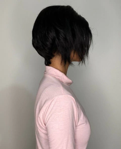 Peruca Curta Front Lace Humana Preta Repicada Lisa 13cm na internet