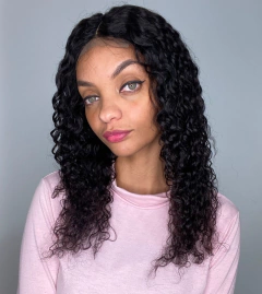 Peruca humana front lace 4x4 cacheada ondulada castanha 50cm - Perucas & Laces LIONSWIG