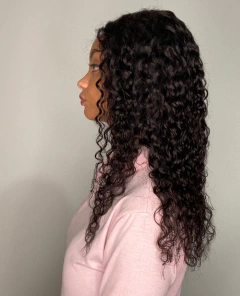 Peruca humana front lace 4x4 cacheada ondulada castanha 50cm