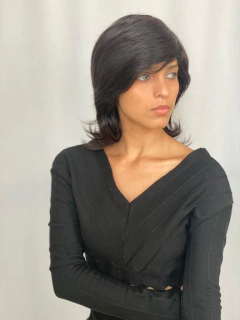 Peruca Humana Média Castanho Escuro Franja Repicada Mullets - loja online