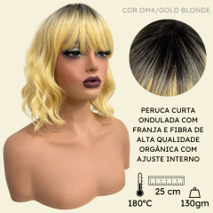 Imagem do Peruca curta c/ franja ondulada ombre orgânica premium 25cm