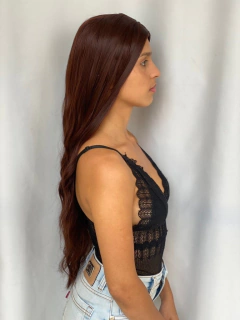 Peruca Lisa Ondulada Cacheada Castanho Escuro Silk Top 75cm na internet