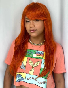 Peruca Humana Ruiva Laranja Com Franja Lisa Ondulada 50cm - Perucas & Laces LIONSWIG