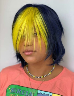 Imagem do Peruca Curta Arrepiada Franja Cosplay Repicada Azul Amarelo