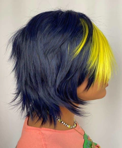 Peruca Curta Arrepiada Franja Cosplay Repicada Azul Amarelo