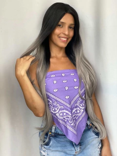 Peruca Mini Lace ao Meio Futura Ombre Platinada Preta Cinza - comprar online