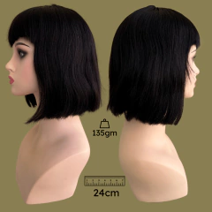 Peruca preta lisa reta com franja short bob na internet