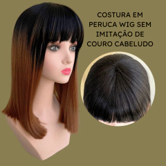 Peruca média ombre hair preta para castanho claro loiro com franja na internet