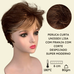 Peruca curta com franja unissex orgânica lisa repicada
