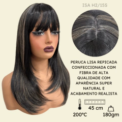 Peruca lisa repicada com franja 45cm orgânica premium - loja online