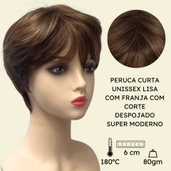 Peruca curta com franja unissex orgânica lisa repicada - comprar online