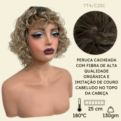 Peruca curta cacheada com franja 25cm ondulada orgânica na internet