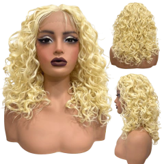 Peruca Cacheada Loira Front Lace 13x1 HD média orgânica