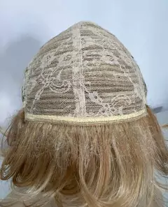 Peruca curta loira claro com franja e mechas unissex premium - comprar online