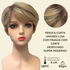 Peruca curta com franja unissex orgânica lisa repicada - loja online
