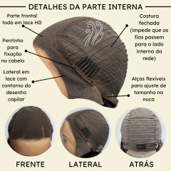 Peruca front lace HD humana ondulada preto natural 55cm na internet