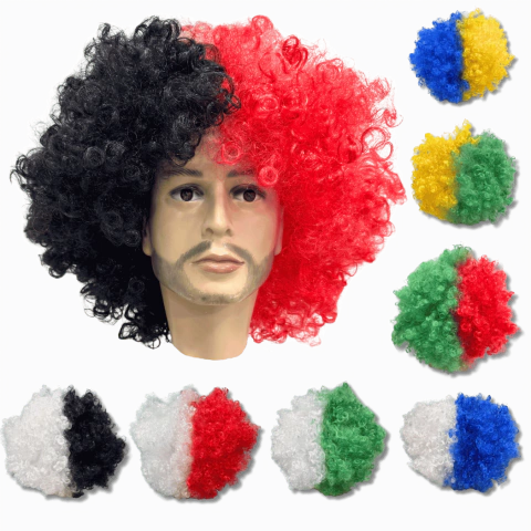 Peruca Black Power volumosa festa futebol time torcida cores
